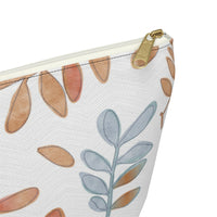 Watercolor Tossed Leaves Accessory Pouch w T-bottom in Orange